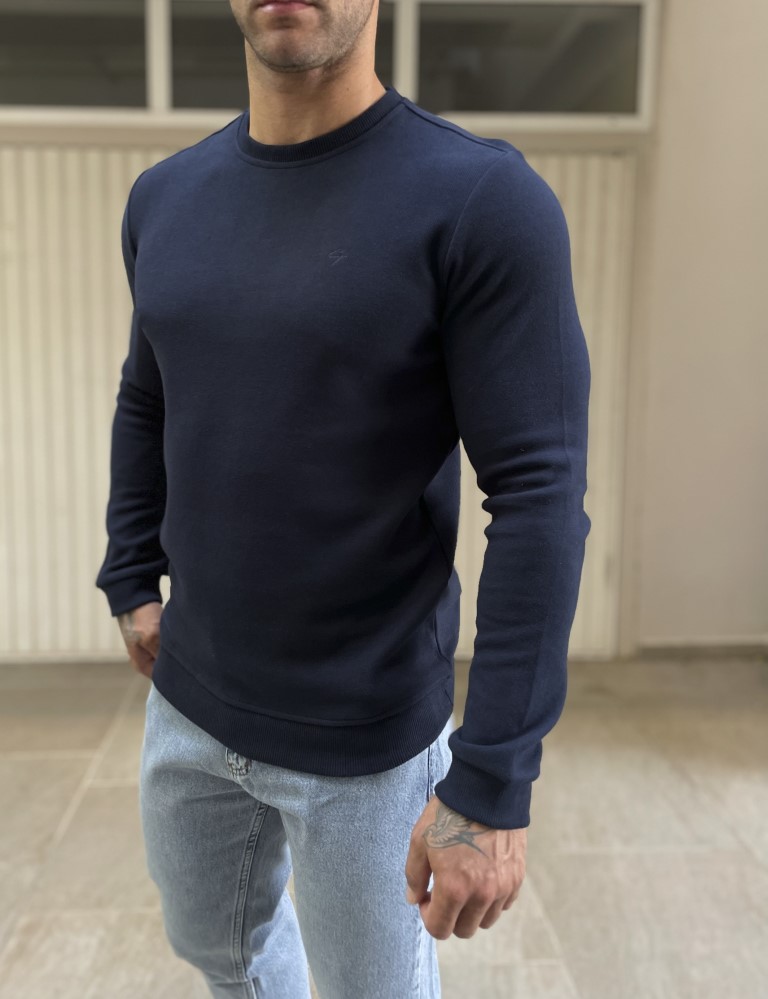 Ανδρική μπλε πλεκτή βαμβακερή μακρυμάνικη μπλούζα plus size 2308N φωτογραφία